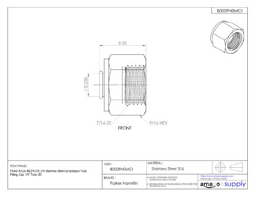 Parker A-Lok 4Blp4-316 316 Stainless Steel Compression Tube Fitting, Cap, 1/4" Tube Od #TOP2
