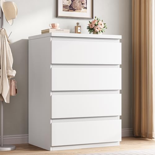 Jocoevol 4 Drawer Dresser for Bedroom White Dresser Chest of Drawers - Large Wood Dressers TV Stand with Deep Drawers Dressers for Living Room Hallway Entryway - White
