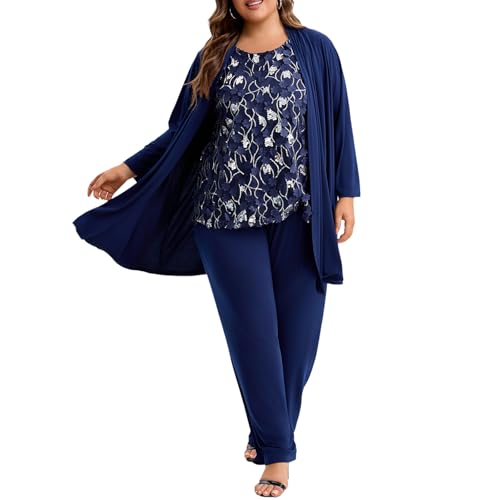 Plus Size Mother of The Bride 3 Piece Pantsuit Set with Embroidered Sequin Applique Vestfor Wedding Guest Formal Outfit3
