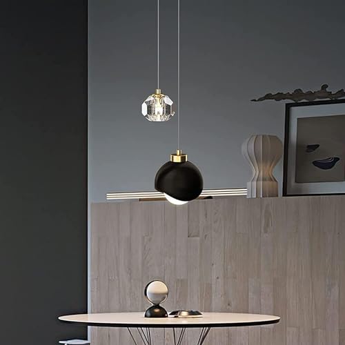 Plafond en cuivre en cristal suspendu noir triple éclairage pour pièce de vie