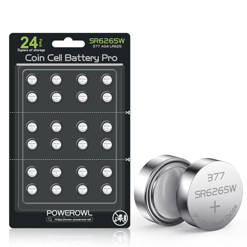 POWEROWL SR626SW 377 Watch Battery 24 Pack - High Capacity 377/376 Silver Oxide 1.55V Button Batteries for Watches, Calculators