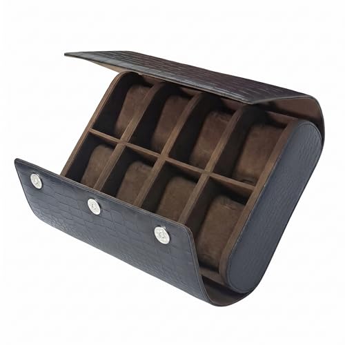 Image of essart 8-Slot Travel Watch Organizer - Elegant PU Leather Watch Roll for Collectors, Scratch-Proof & Portable Storage Watch roll case for men & women