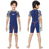 AONYIYI Kids Shorty Wetsuit Traje de Neopreno Niños 2.5mm Manga Corta Larga Traje de Baño de Una Pieza Traje de Buceo Engrosado Ropa de Natación para Surf Esnórquel Natación