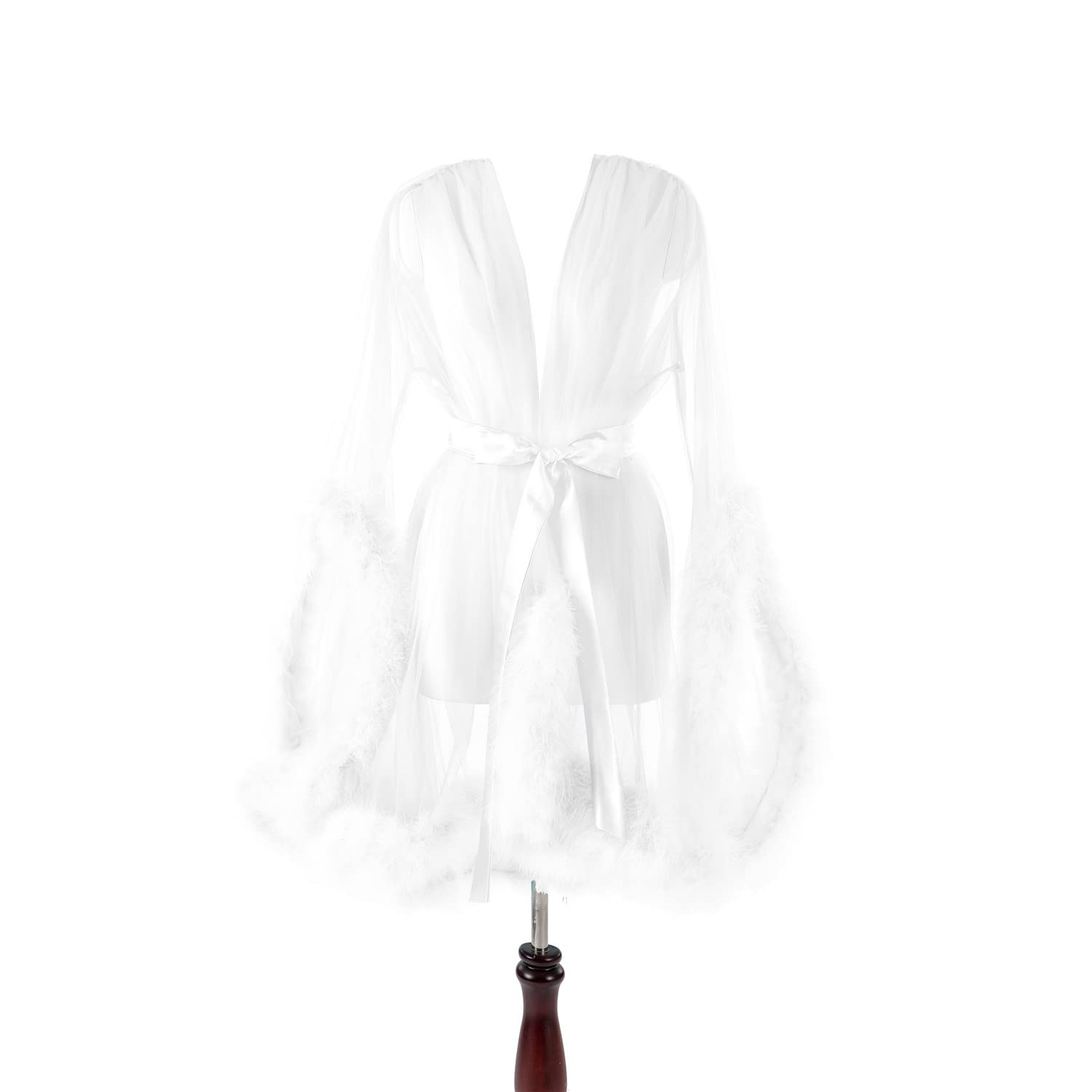 Shexianbridal Women's Tulle Robe Shoot Wearing Robe of See-Through Tulle Feather Short Maternity PhotoShoot: Medium White