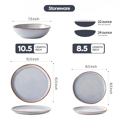 Image of Bestone 12 Pieces Round Kitchen Dinnerware Sets,Plates and Bowls Sets,Dishes, Plates, Bowls, Dish Set, Chip Resistant Ceramic Dinnerware Set, Dishwasher /Microwave Safe,Service for 4,Reactive Blue
