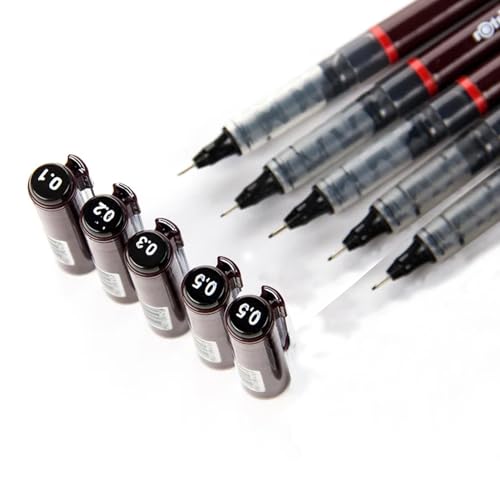 Image of Rotring 0.1mm, 0.2mm, 0.3mm, 0.5mm, 0.5mm Line Thickness Tikky Graphic Fineliner with Black Pigmented Lightfast And Water Resistant Ink For Long Life Drawings, Sketching, Non-Refillable, 5 Pen Set