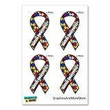 Autism Awareness Puzzle Ribbon - Set of 4 - Window Bumper Locker Sticker