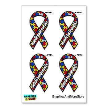 Autism Awareness Puzzle Ribbon - Set of 4 - Window Bumper Locker Sticker