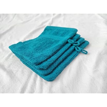 Merkanta 4er Set Waschhandschuhe Petrol 100% Baumwolle Waschlappen Größe 16x21cm Frottee kuschelweich, saugstark, voluminös - praktisch durch Schlaufe – Bild 7