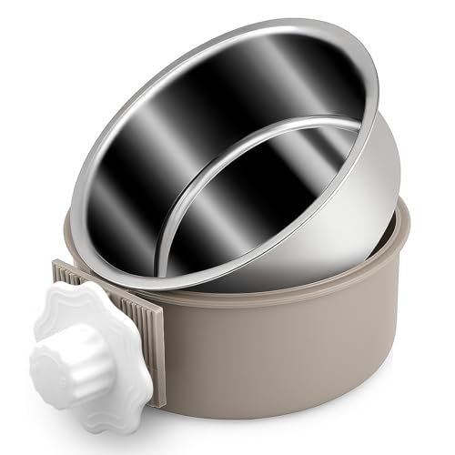 Joyoldelf 2-in-1 Dog Water Bowl 13cm/5.1In 600ml Hanging Cage Dog Bowl Removable Stainless Steel Dog Bowls with Plastic for Cats and Dogs and other Small Animals
