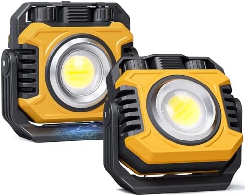 Samyoung 2 Pack Super Bright Rechargeable Work Light, 28 Hours Long Lasting Stepless 2700-8000K White Warm & Brightness Magnetic LED Work Light, Ultralight 360°Rotating Portable Light with Hook
