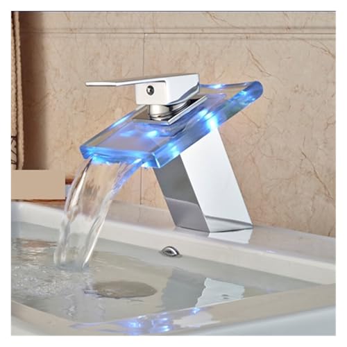Robinet mitigeur LED RVB à jet cascade en laiton pour lavabo de salle de bain