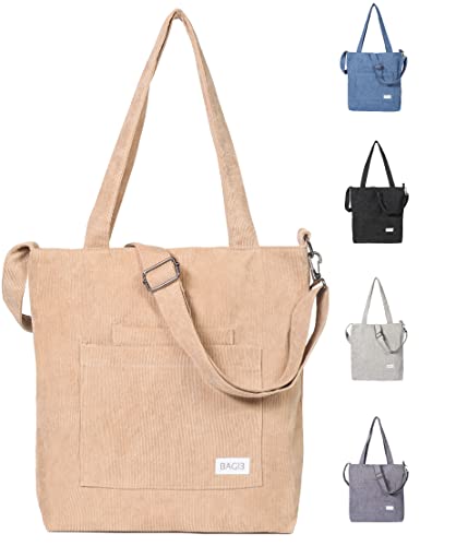 VOKUVIKU Bolso Grande de Pana Mujer, Bolso de Hombro de Pana Bolso, Bolsos Casuales Retro Bolso de Compras (017 Beige) Cover