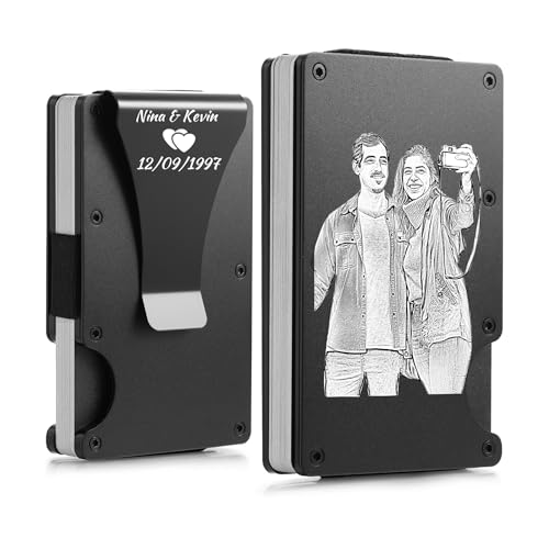 Mens Card Holder Wallet with Money Clip Custom Photo/Text Minimalist Slim Wallet with RFID Blocking Credit Card Holder with Money Clip Wallet for Men Dad Groomsmen Boyfriend - B1