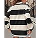 JINZIYINZI Rugby Polo Shirts for Women Long Sleeve Vintage Striped Oversized Sweatshirts Y2k Classic Stripes Color Block Pullover Tops White Black