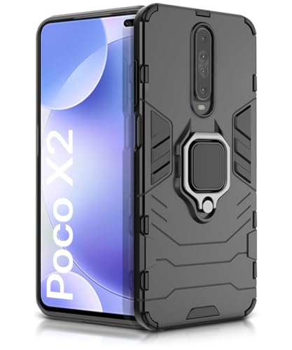 WOW IMAGINE Shock Proof Back Case Mobile Cover for Xiaomi Redmi K30 / Poco X2 (Armor | Hybrid PC + TPU | Full Protection with Ring Holder Kickstand | Carbon Black)- Best and cheap mobile covers in India