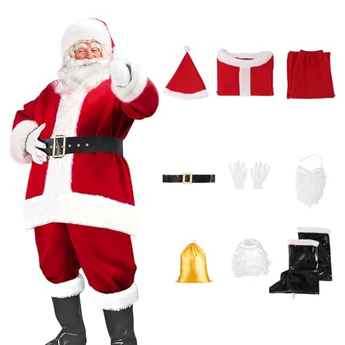 Costume de Père Noël rouge 9 pièces pour animer vos réveillons et arbres de Noël en taille M