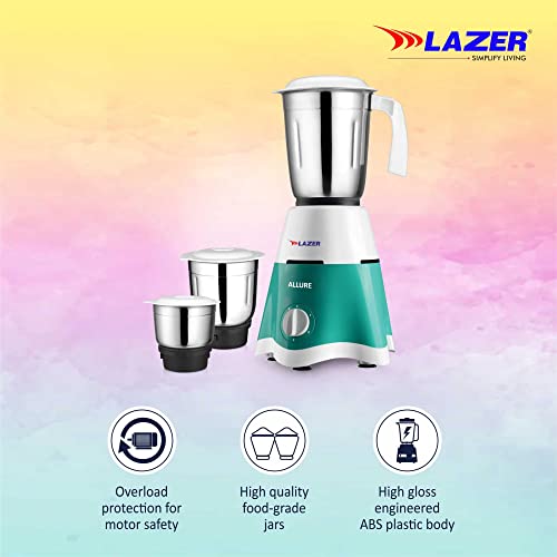 Image of Lazer Allure 3 jars 500W Mixer Grinder (Aquamarine)