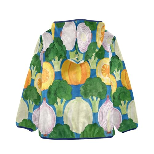 Vegetable and Fruit Pattern Print Toddler Fleece Jacket Girl Boys Hooded Fleece Jacket Coat Warm Outwear Zip-up 3-10T2