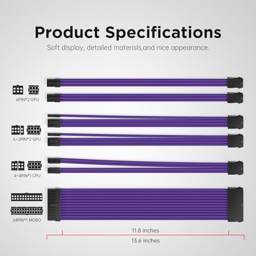 Image of ASIAHORSE 16AWG PSU Extension Power Cords, Customized Power Supply Mod Sleeve Extension, ATX /EPS /8-pin PCI-E /6-pin PCI-E for PSU