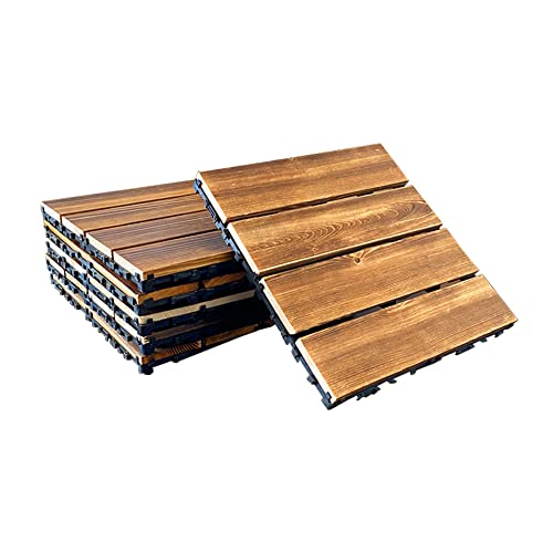 ベランダ ウッドパネル 天然木製 ウッドデッキ パネル【 300枚セット 】木製タイル ジョイント式 ウッドタイル パネル 約30×30cm 正方形 炭化 防腐木材 連結 縁台 屋内・屋外用の防水 滑り止め ウッドデッキパネル 庭・バルコニーDIY用品 3