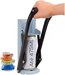 Amassador de Latinhas Latas Cerveja Alumínio com Abridor de Garrafas até 475ml cor Cinza