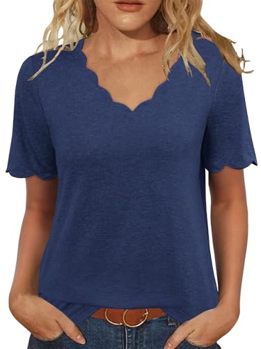 JomeDesign Womens Short Sleeve Tops V Neck Dressy Casual Loose Fit Shirts Summer Vaction Blouses 2025 Trendy Clothes