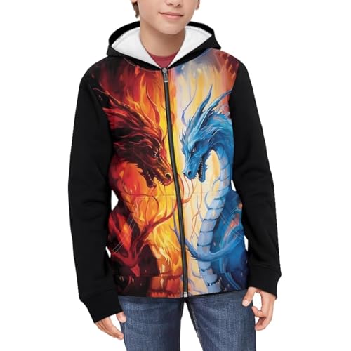 HUIACONG Dragon Sweatshirt Kids Zip Up Hoodie for Boys 11-13 Long Sleeve Jacket with Pocket Full Zipper Hooded Outerwear Coat Fall Top Pullover with Pocket Novelty Shirt