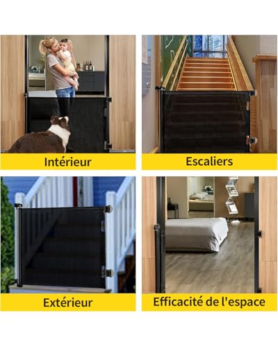 Patywaga Treppenschutzgitter Ausziehbar 0-140cm,Türschutzgitter Ausziehbar mit Treppenschutz & Kindersicherung Treppe - Universelles Kinderschutzgitter für Baby, Haustiere Innen/Außen(Schwarz)