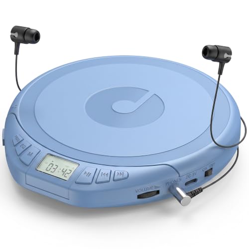 Image of Gueray Portable CD Player with Earphones CD Player for Car | CD Dsicman with Anti-Skip Shockproof with LCD Display Support PROG Memory Repeat Function