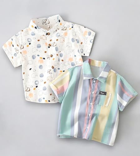 Image of Kids Boys Shirt Printed, Checkered and Floral Casual Short Sleeve Shirts Pack of 2