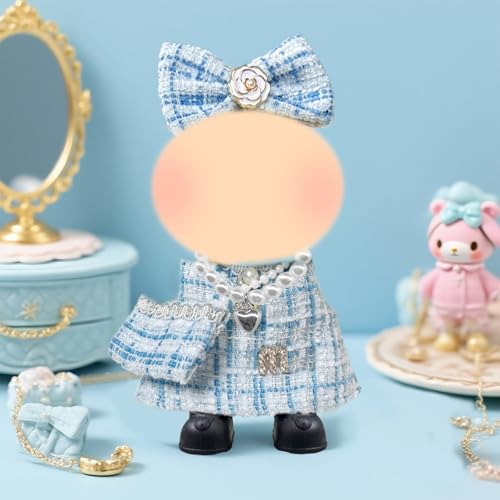 Blaue Puppe Kleidung 17cm Puppen Klassiker Check Elegante Puppe Kleidung Zubehör Set mit Kleidern Haarclips Tasche Schuhe Halskette für Mädchen Geburtstagsgeschenk, Keine Puppe