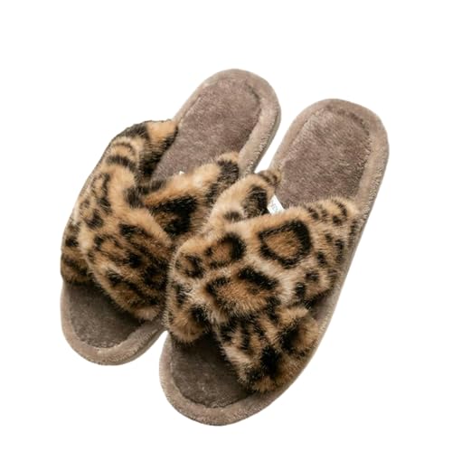 XYNM Leopard Print Slippers Tofflor - andas öppen spets hemskor med mjuk icke halkad sula, unisex inomhus utomhus komfort-kaffe-44-45