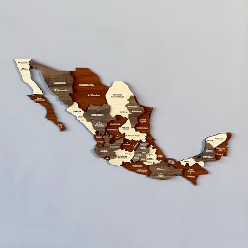 Colorfull Worlds Mappa in legno multistrato 3D Messico, regalo per amici messicani, decorazione da parete in legno del Messico, mappa per viaggiatori (40x25 cm | 39,9x25 cm)
