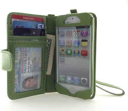 navor Flip Wallet Book Case [Removable Wrist Strap] [Kickstand] for iPhone 5 / 5S / SE - Forest Green (IP5OFG)