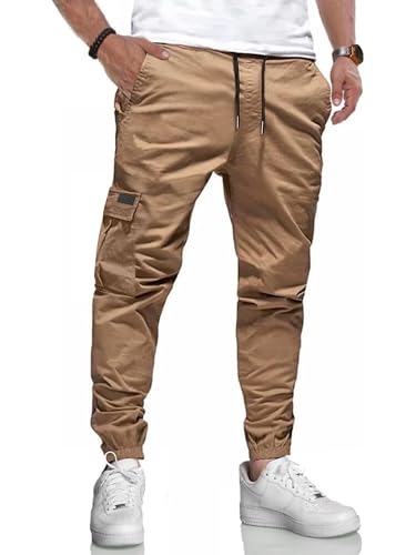 Pantalon de jogging coton homme avec poches cargo et ceinture élastique ajustable confort