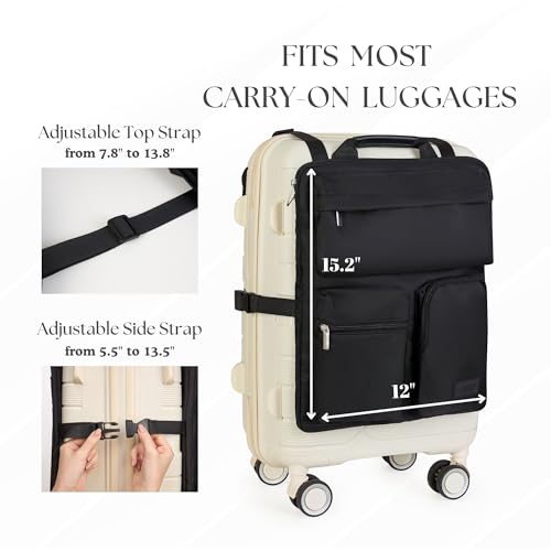Over Luggage Organizer for Carry On Bag or Suitcase with Storage Pockets, 16” Laptop Sleeve with Handle, Travel Accessories Bag, Slide On Luggage Harness with Adjustable Straps (Black)3