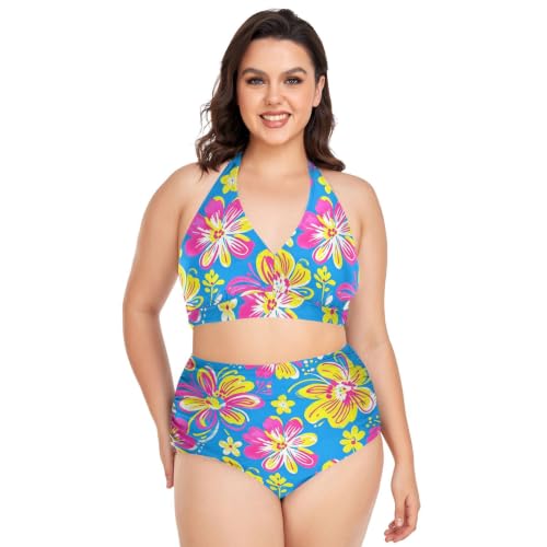 Bikini ajustable de talla grande con control de abdomen y diseño halter de dos piezas