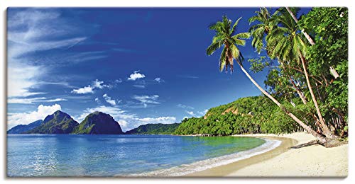 ARTLAND Wanddeko Leinwand Bilder Wandbild 100x50 cm Karibik Strand Südsee Palmen Sand Insel Himmel Natur Sommer Urlaub S9HV