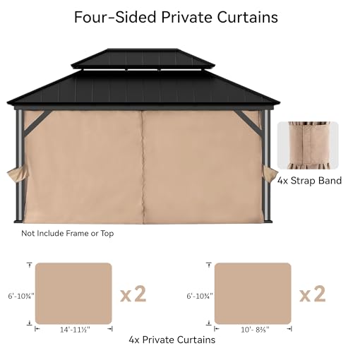Covered Outdoor Gazebo Curtain Replacement Universal 4-Panel Sidewalls 12' x 16', Outdoor Gazebo Privacy Curtains with Zipper, Replacement for Outdoor, Patio Canopy, Garden and Backyard (Curtain Only) - Image 7