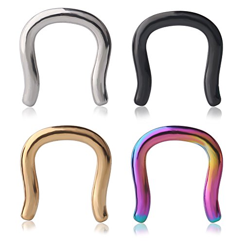 Ruifan 4PCS 316L Surgical Steel U-Shaped & Staple Nose Septum Hanger Retainer Nose Ring 12g (Assorted Colors)