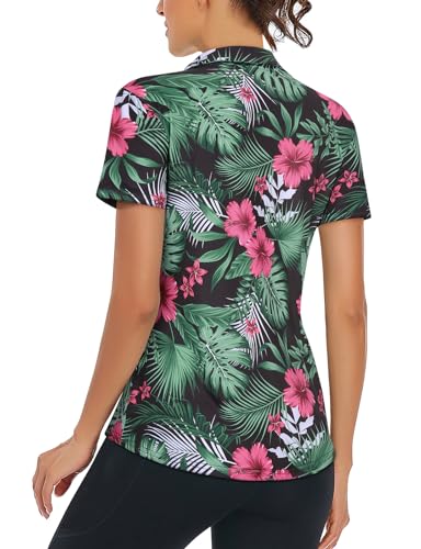 LURANEE Women's Short Sleeve Golf Shirt UPF 50+Zip Up Quick Dry Tennis Polo Workout Tops Slit Zipper at Hem3