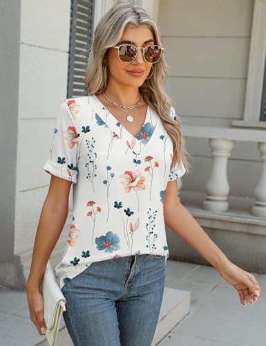 Rapbin T Shirts for Women Short Sleeve V Neck Tshirts Loose Fit Lightweight Soft Casual Summer Spring Tee Tops4