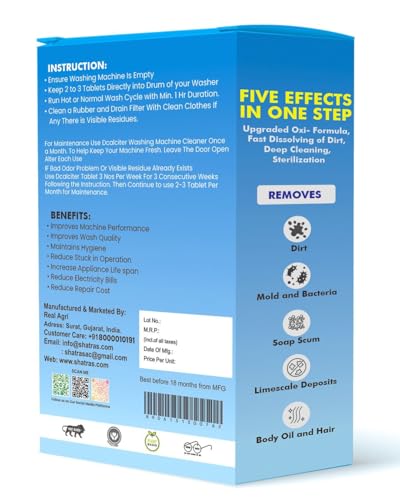 Image of Shatras Washing Machine Cleaner Tablets - Deep Drum Cleaning Descaler | Removes Odor, Lime scale & Residue | Front & Top Load Compatible | Pack of 36