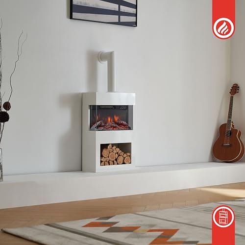 KAMINIO Electric Fireplace HENRI with Stove Pipe - Electric Stove with Heater, 3D Flame Effect, Wood Storage Compartment, Remote Control - Image 3