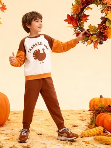 Image of Kids Boys Clothes Color Blocking Hoodie Sweatshirts and Pant 2Pcs Fall Outfits Set Size 5-10