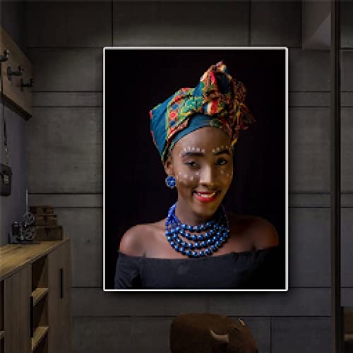 Tableau femme africaine art noir sur toile imprimée haute définition 70x100