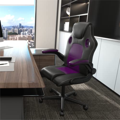 . Sedia da gioco Sedia da ufficio Sedia girevole Sedia da computer Sedia da lavoro Sedia da ufficio Sedia ergonomica Sedia da corsa Sedia in pelle (Viola) - Sedia gaming - Immagine 3
