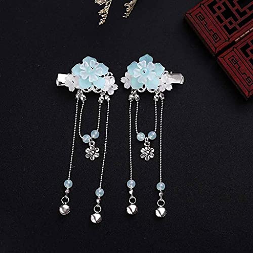 Horquillas para el pelo Hanfu para mujer con borlas largas de flores y cuentas de cristal vintage
