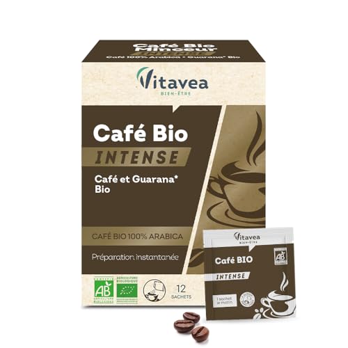 VITAVEA BIEN-ÊTRE – Préparation Instantanée BIO à Base de Café Soluble 100 % Arabica et d’Extrait de Guarana BIO – 12 Sachets Individuels –...